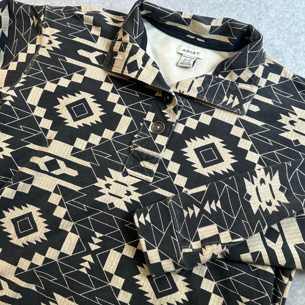 Ariat Womens Southwestern Geometric Fleece Pullover Sweatshirt Black Tan Medium